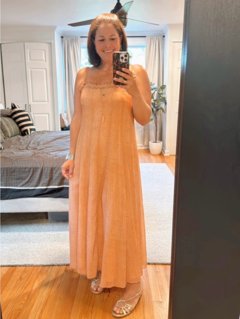 H&M Edition Textured Chiffon Maxi Dress Camel Size M
